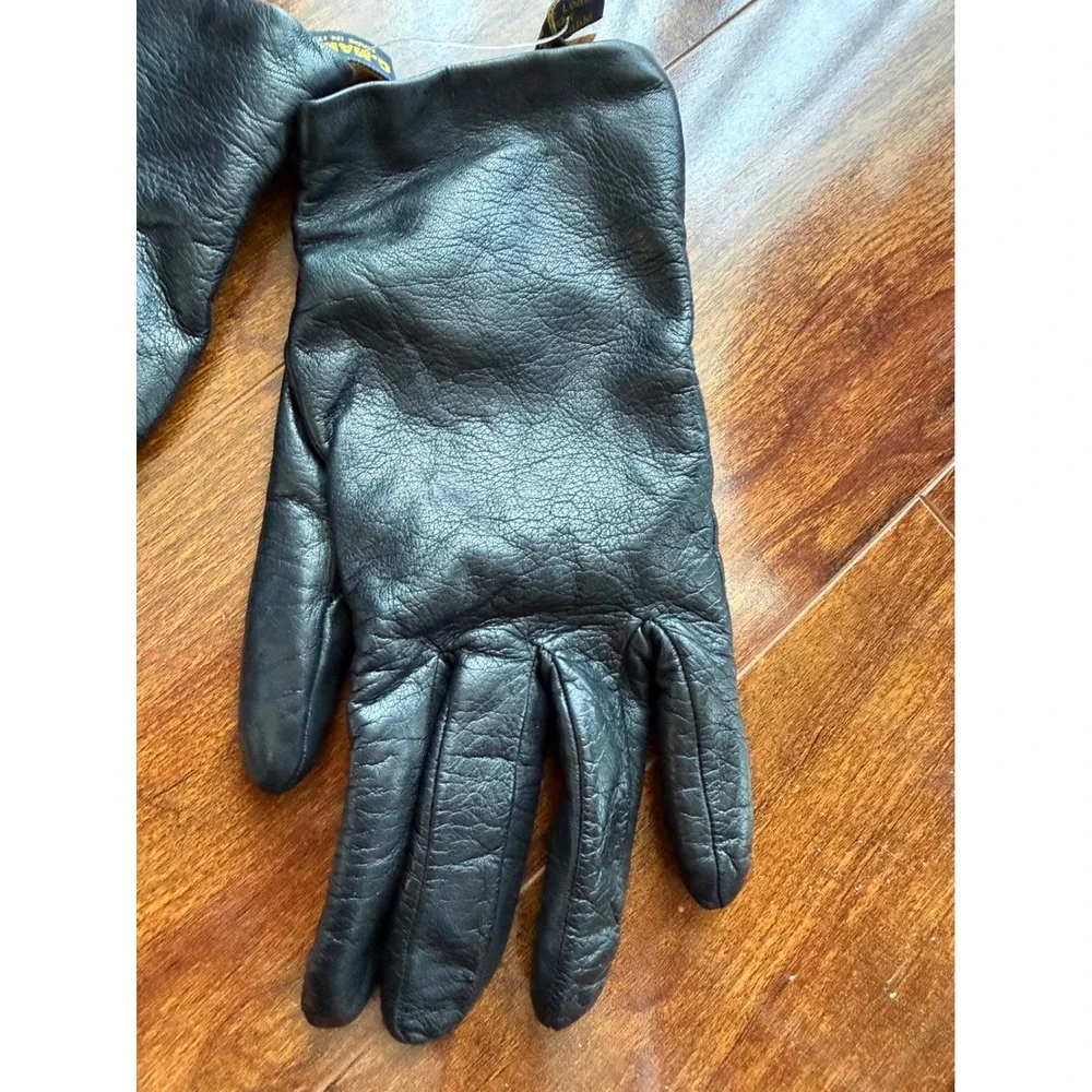 G. Marino Black Italian Leather Gloves Wool Lined Made Italy Size 7.5 RN 59478